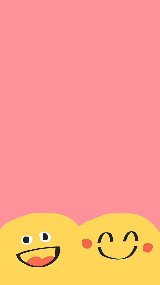 Phone wallpaper of two big cute emojis on pink