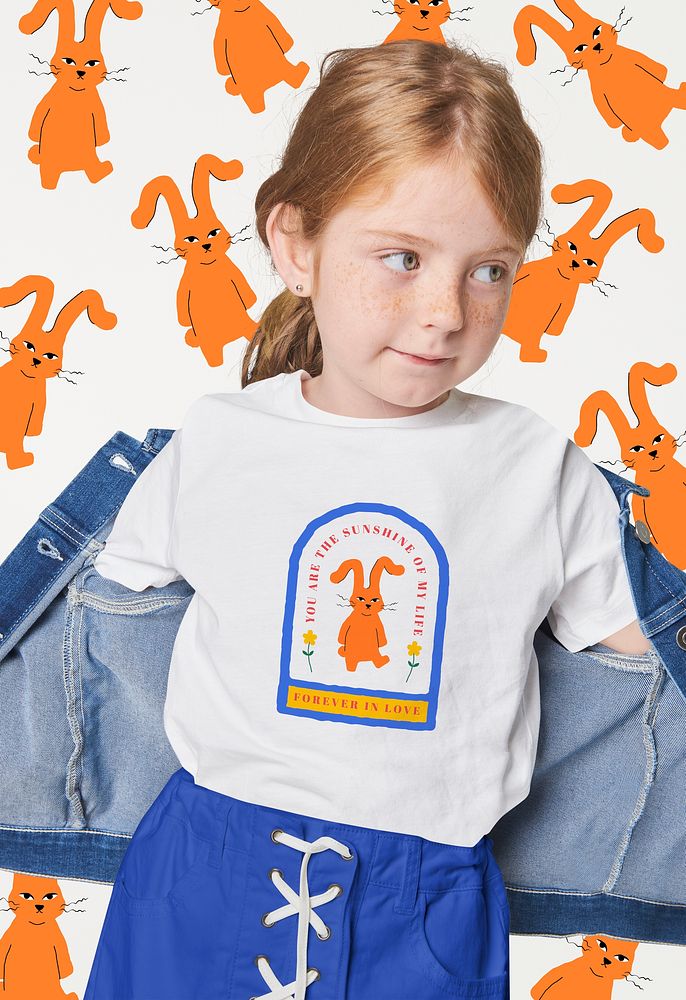 Cute girl with orange bunny pattern