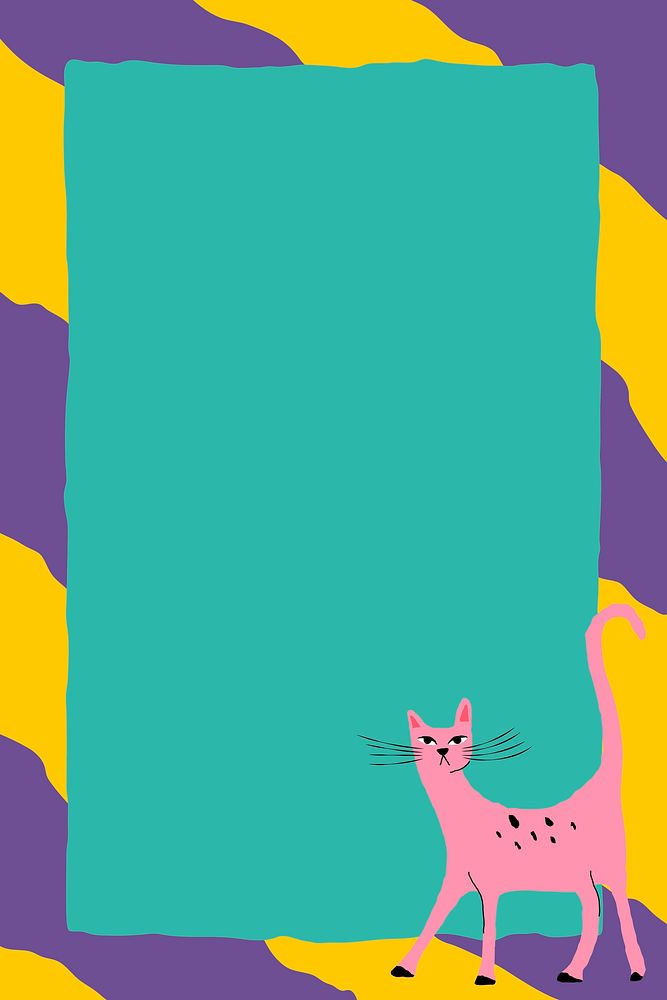 Pink cat frame vector funky animal illustration