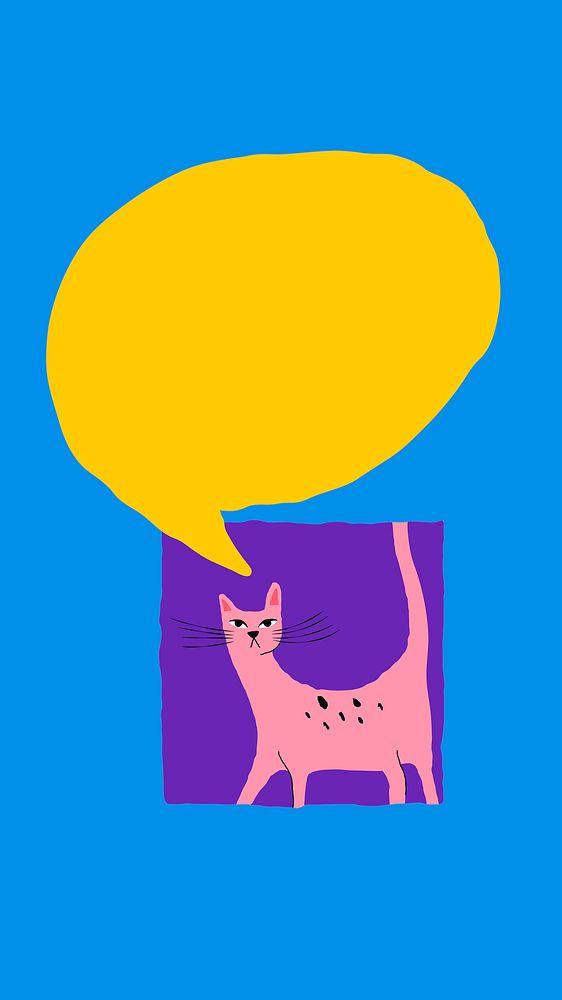 Pink cat background psd with yellow speech bubble