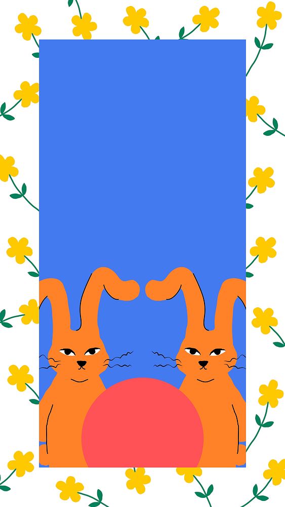 Easter frame vector with orange bunnies cute and colorful animal illustration