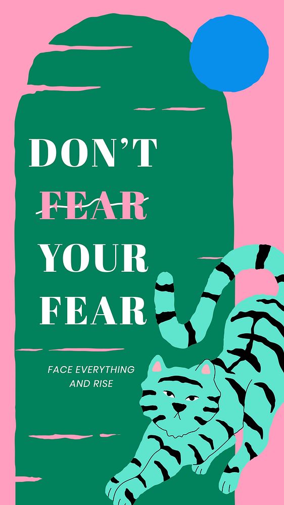 Motivational quote vector template with cute tiger don't fear your fear lockscreen