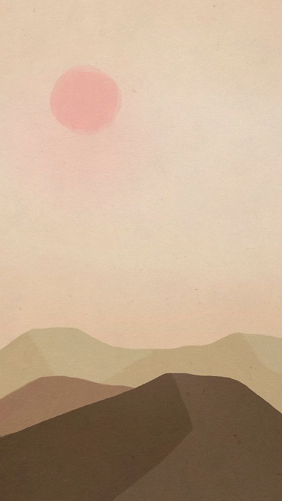 Landscape phone wallpaper with mountains and the sun illustration