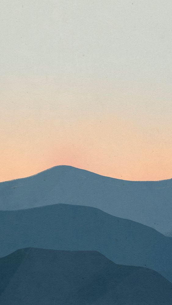 Landscape phone lockscreen wallpaper with mountains and sunset illustration