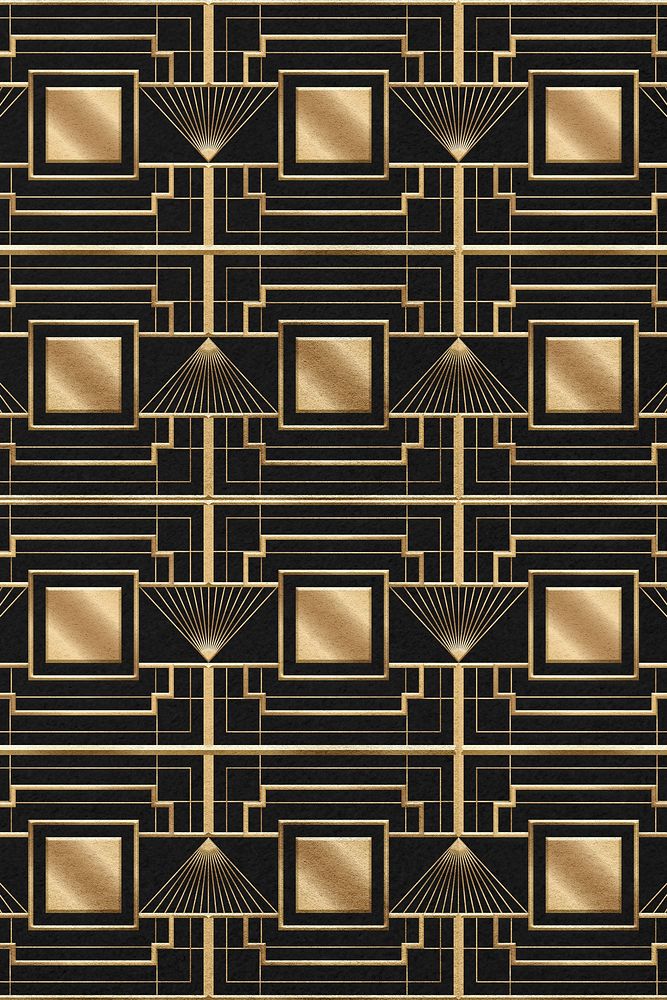 Gold square art deco patterns on dark background
