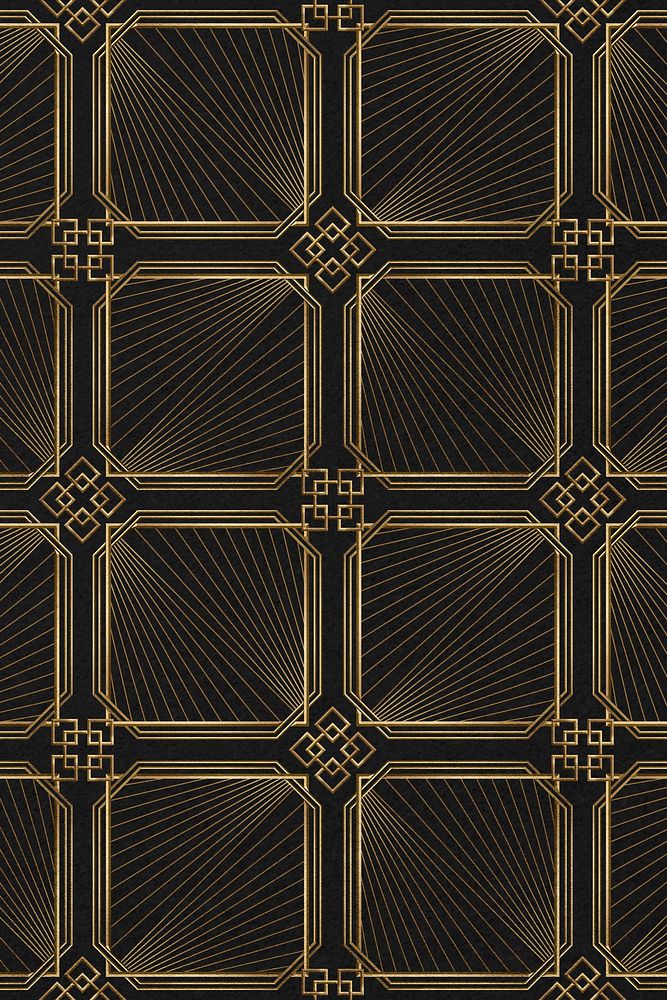 Art deco geometric patterns on dark background
