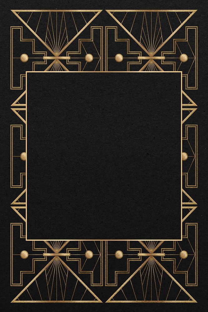 Art deco frame with gold triangle pattern on dark background 