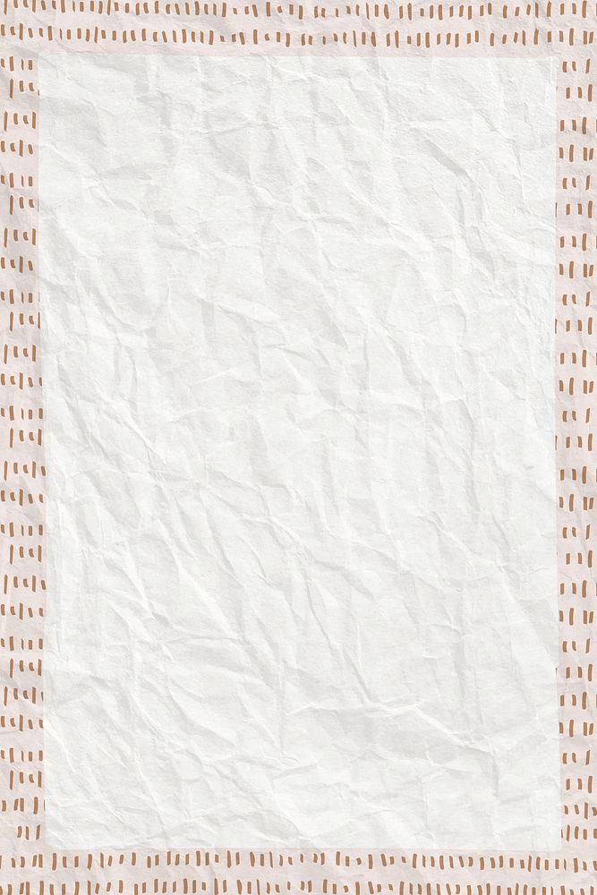 Brown frame vector in dashed line pattern on crumpled paper background