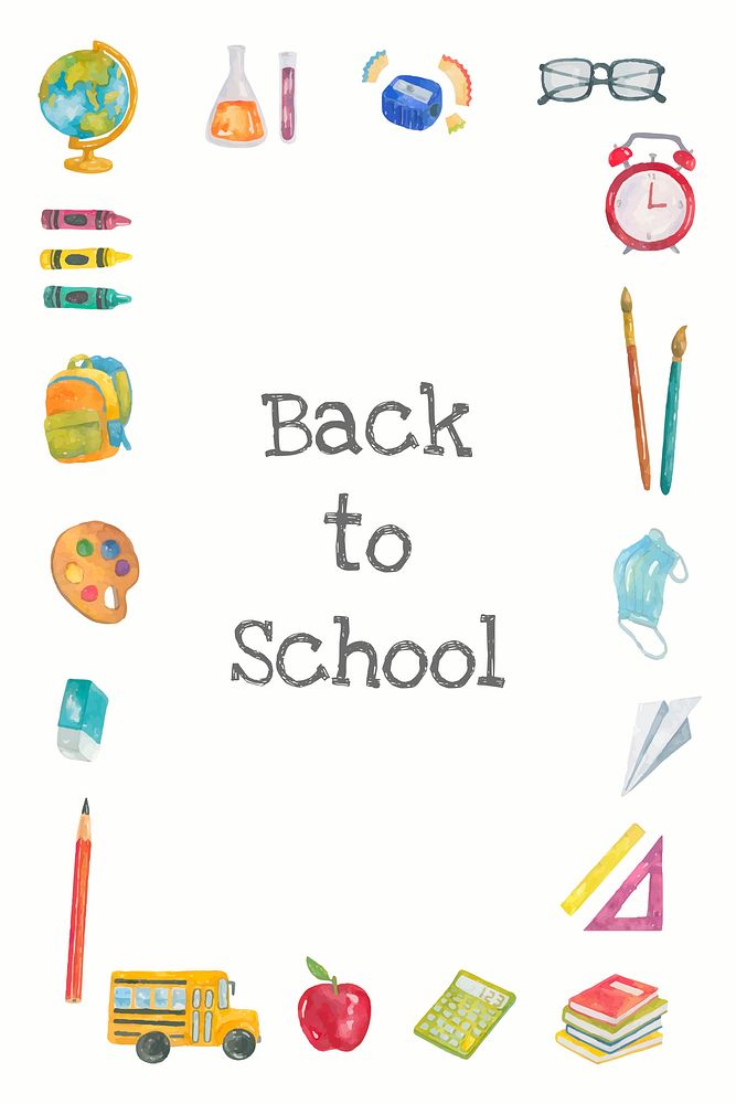 'Back to School' with school stationery in watercolor back to school poster
