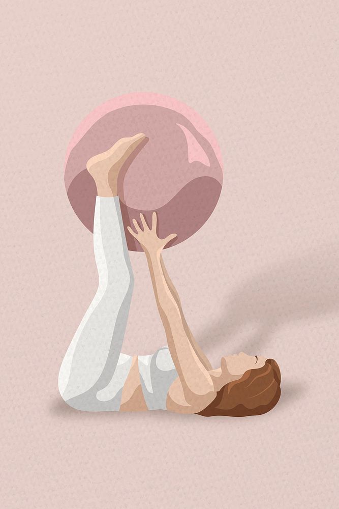Woman holding fitness ball minimal illustration