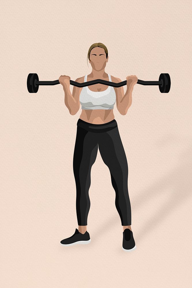 Weightlifting woman vector with barbell workout in minimal style