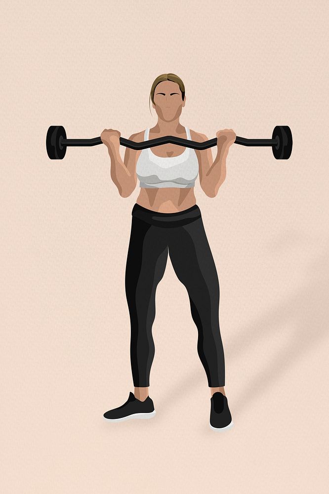 Weightlifting woman psd with barbell workout in minimal style