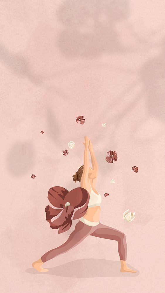 Mind and body wallpaper with floral yoga woman illustration