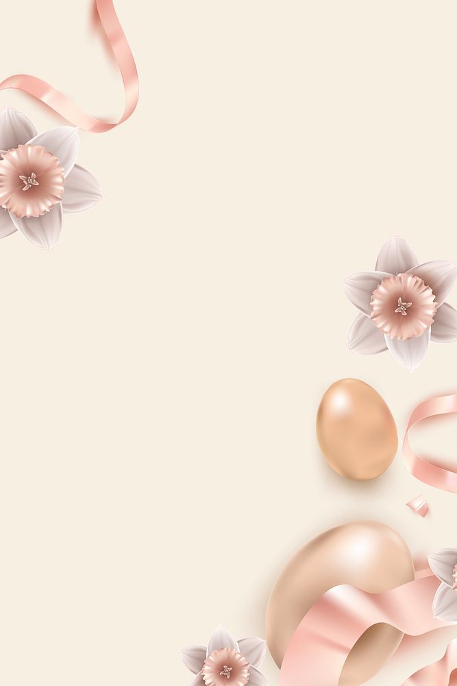 Floral Easter eggs border psd in 3D rose gold and ribbons on beige background for greeting card