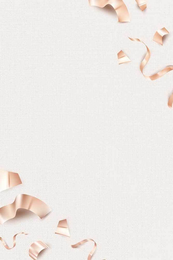 Rose gold birthday 3D ribbons for greeting card on beige background