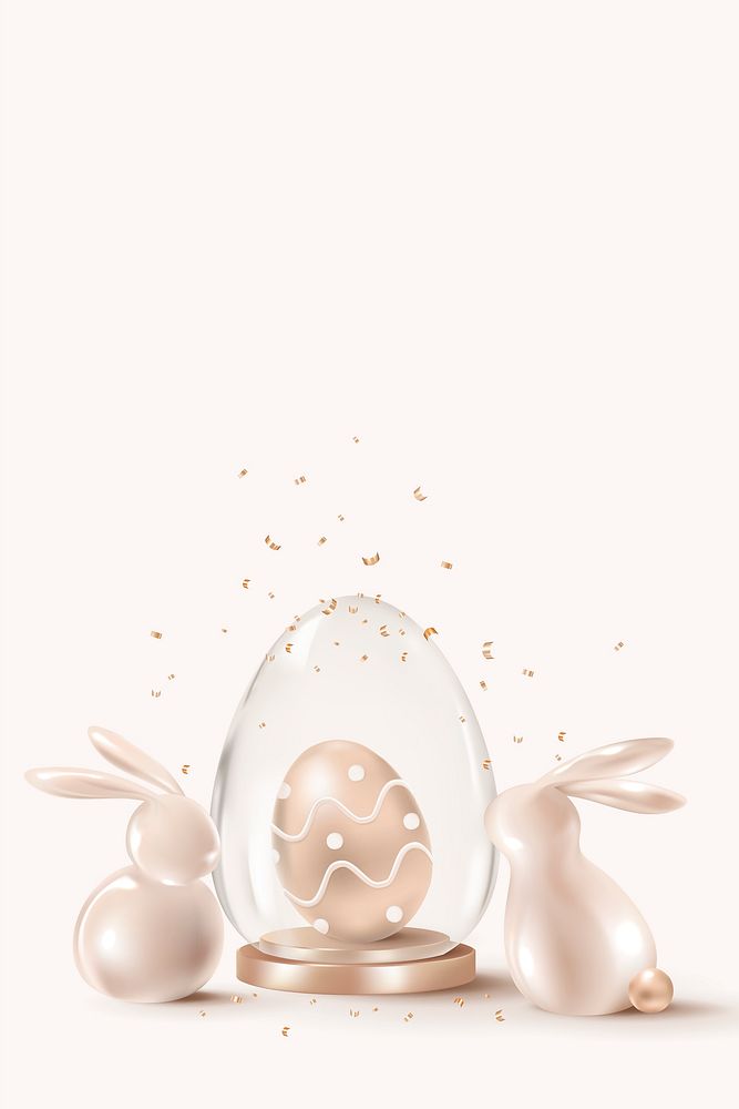 Golden Easter celebration background 3D with bunny and eggs