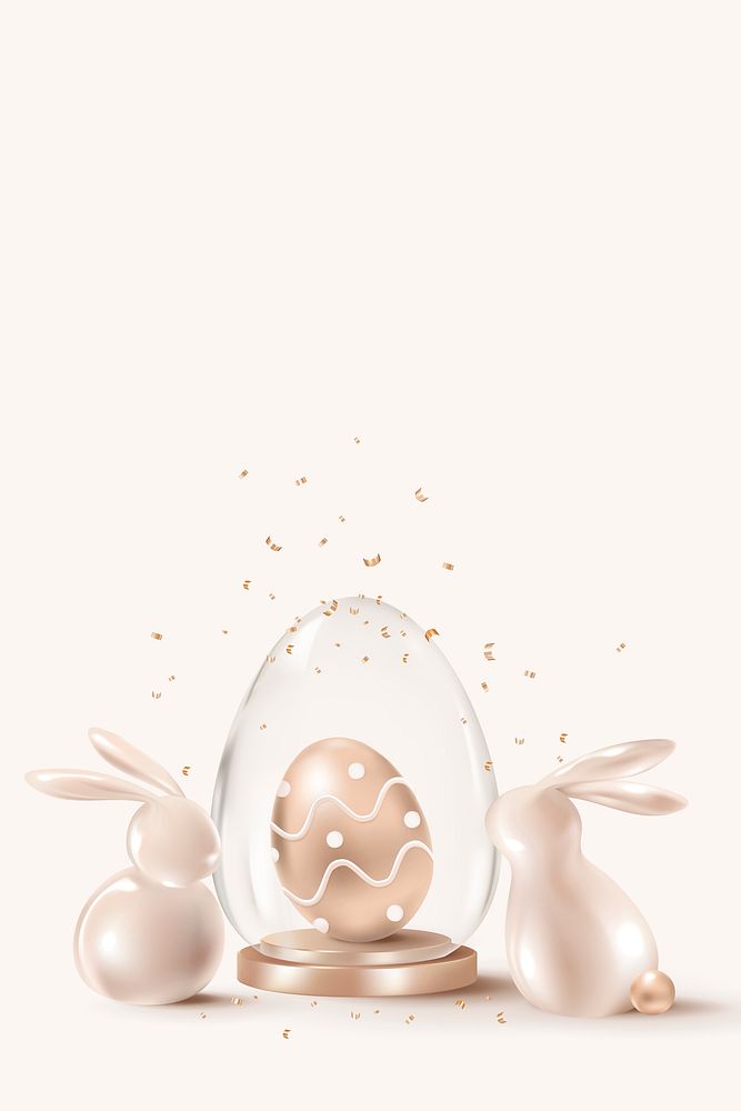 Golden Easter celebration background psd 3D with bunny and eggs