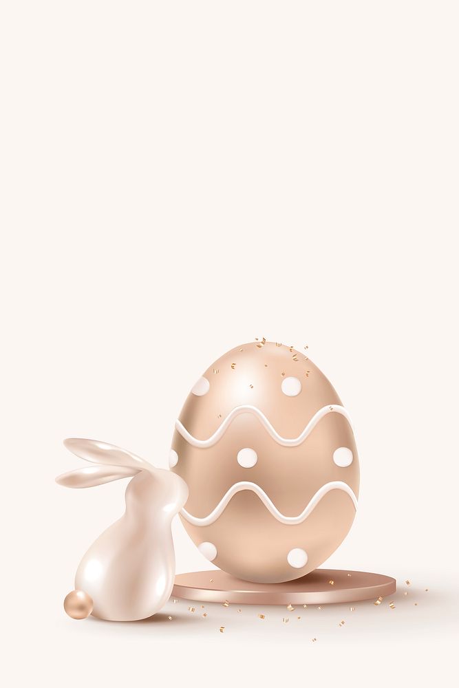 3D Easter celebration background psd in luxury rose gold with bunny and eggs