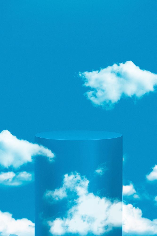 3D rendering product podium clouds on blue background