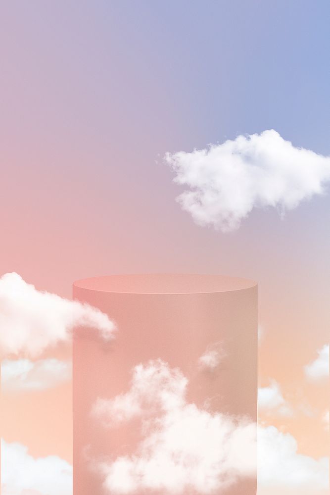 3D rendering product podium with clouds on pastel background