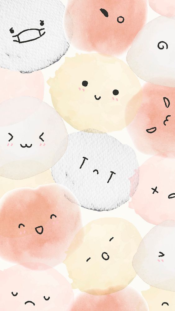 Cute emoticons wallpaper psd with diverse feelings in doodle style