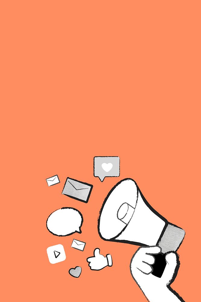 Orange marketing background psd social media advertising megaphone doodle illustration