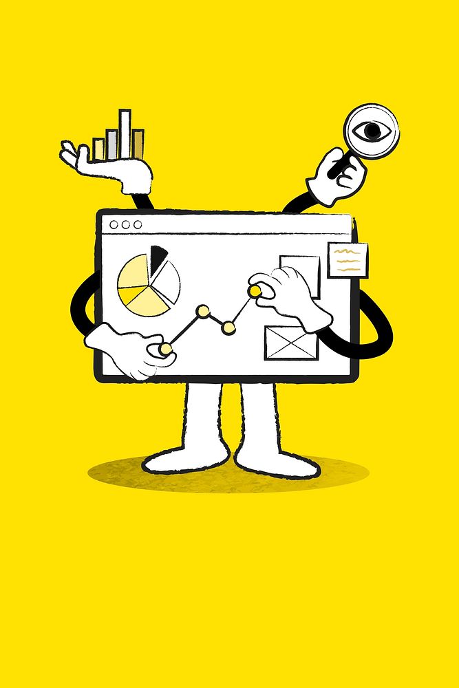 Yellow marketing strategy background doodle illustration for online business