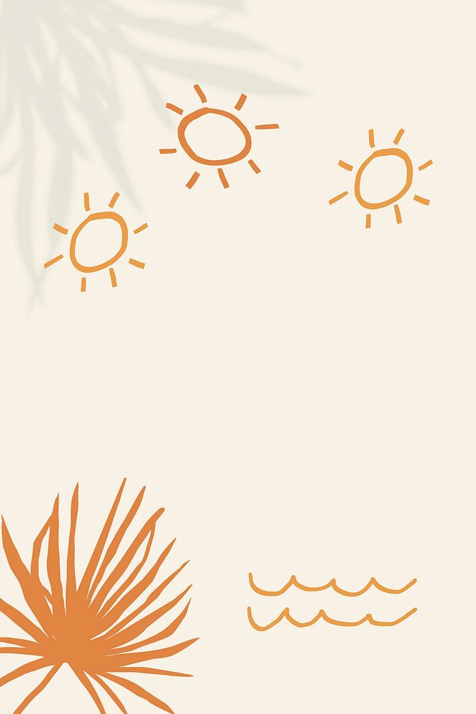 Summer sunset on beige background with orange border doodle