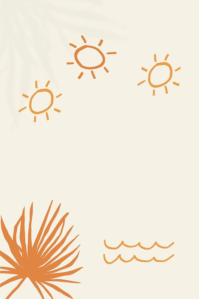 Summer sunset on beige background psd with orange border doodle