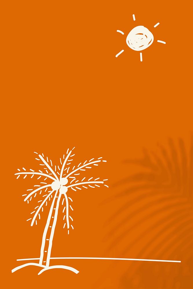 Orange summer background psd with beach doodle graphics