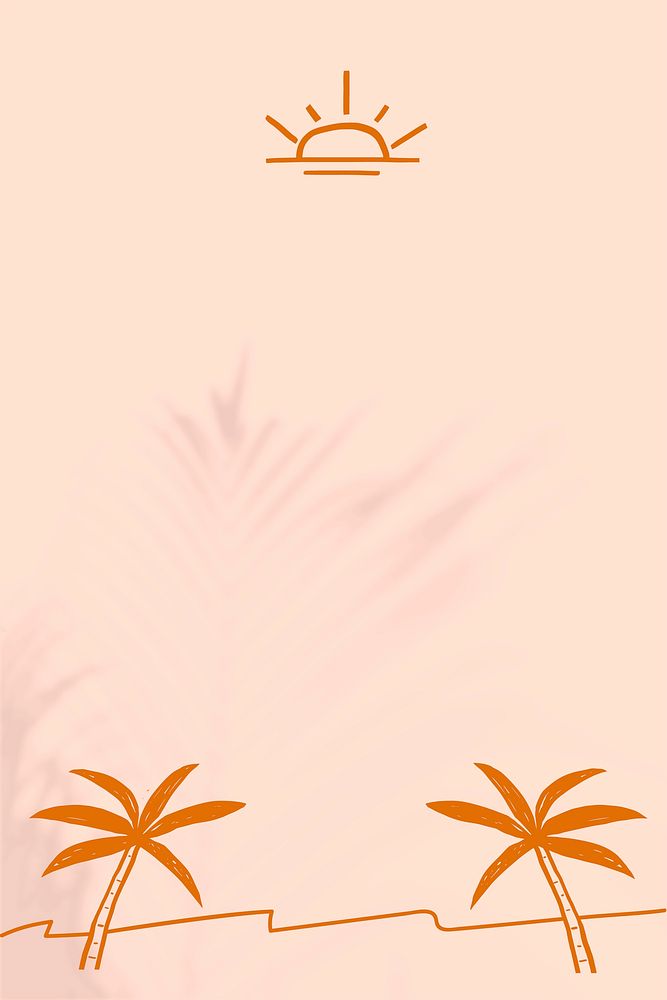 Summer beach border background with beige and orange doodles