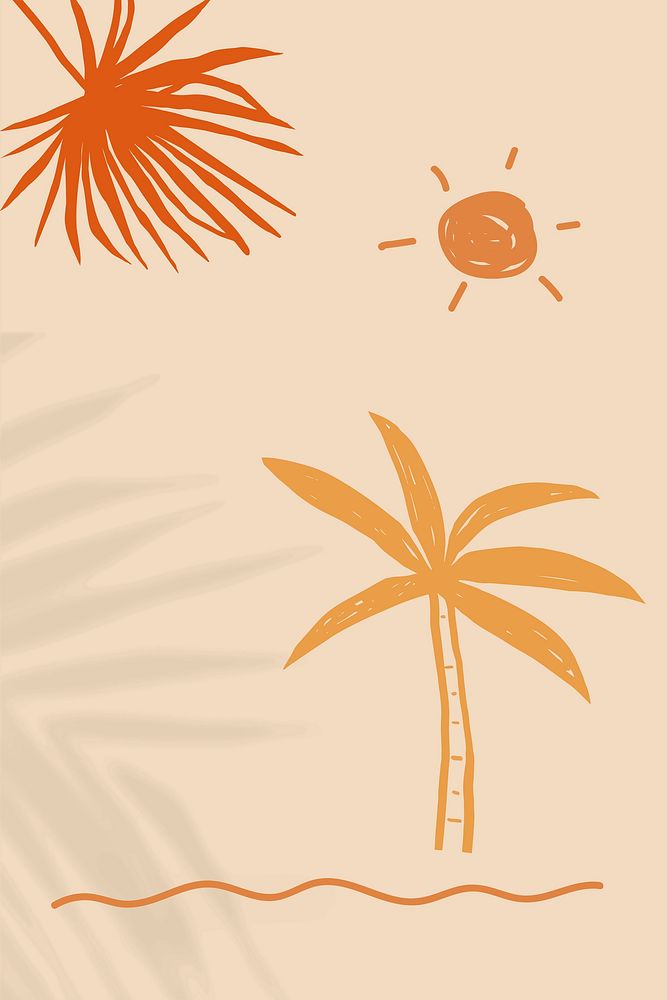 Summer sunset on beige background vector with orange border doodle
