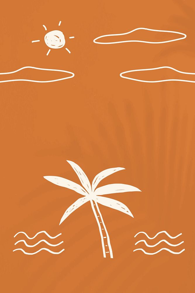 Orange tropical doodle background featuring summer beach graphics