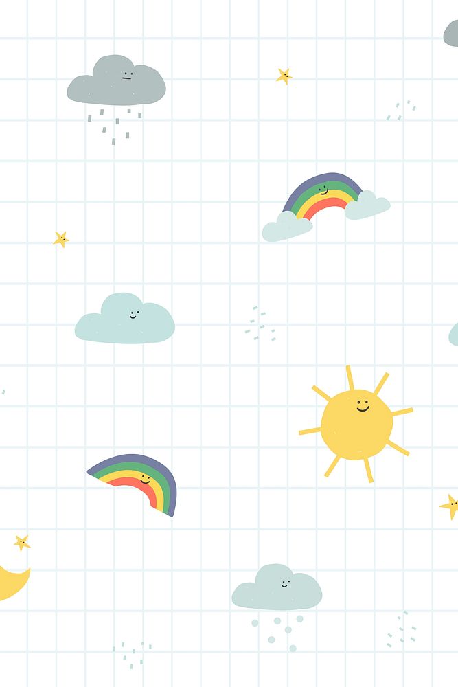 Happy weather seamless pattern background with cute doodle illustration for kids