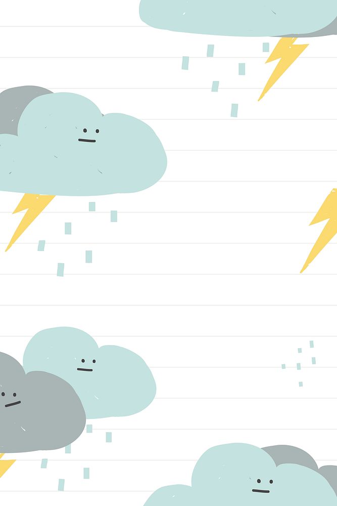 Rainy clouds seamless pattern background with cute doodle illustration for kids
