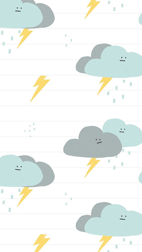 Thunder clouds seamless pattern background with cute doodle illustration for kids
