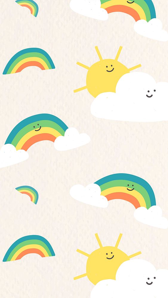 Cute rainbows seamless pattern background with colorful doodle illustration for kids