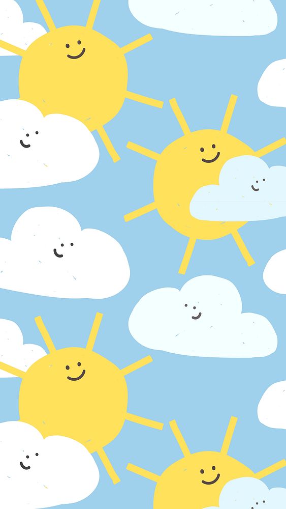 Weather seamless pattern background vector doodle clouds and sun for kids