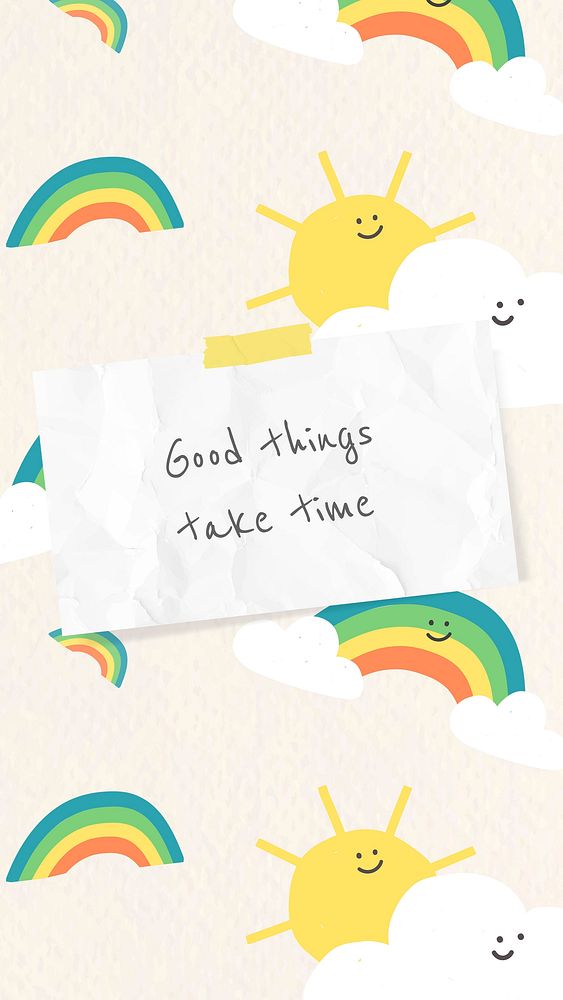 Cheerful quote template vector with cute doodle rainbow drawings banner