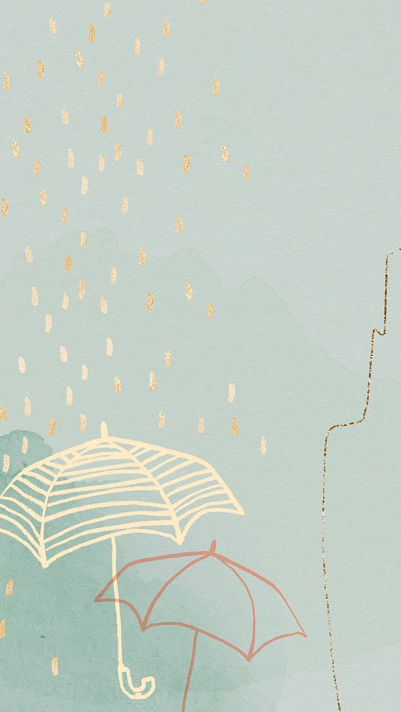 Rainy season background in green with cute umbrella illustration