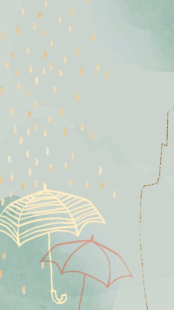 Rainy season background vector in green with cute umbrella illustration
