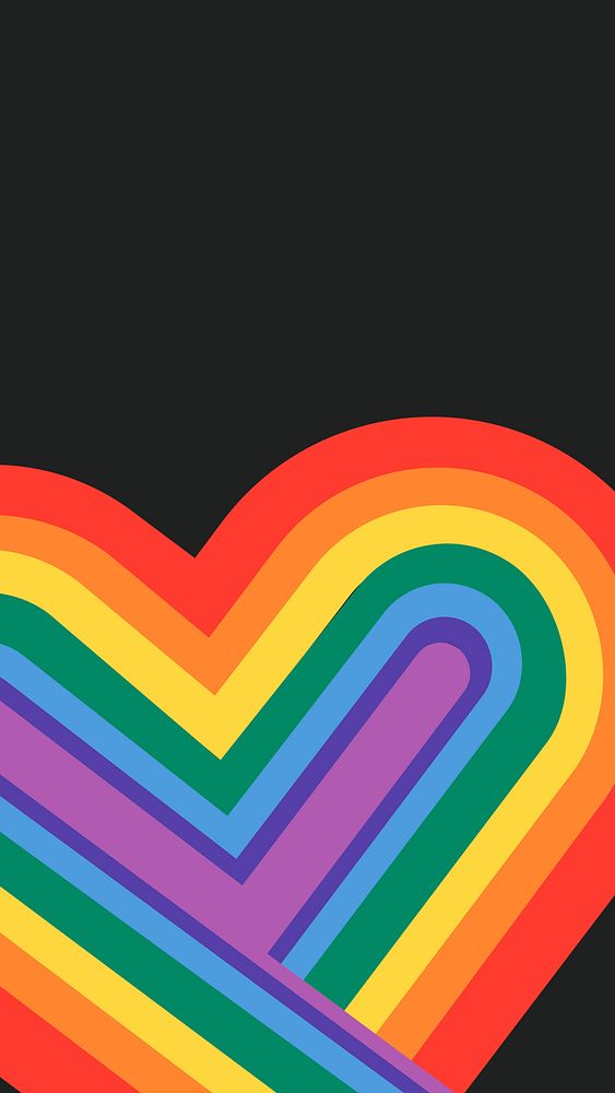 Rainbow heart LGBTQ pride month concept on black lock screen wallpaper