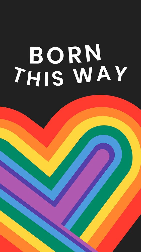 Rainbow heart template vector LGBTQ pride month with born this way text