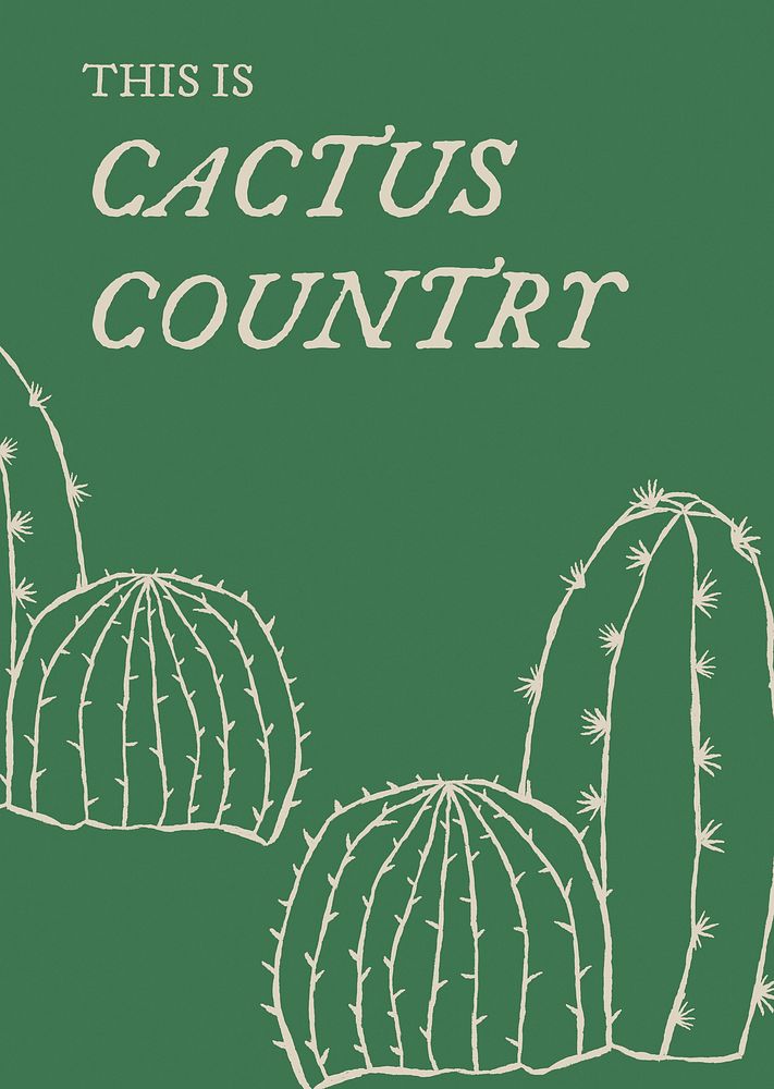 Cactus poster template vector in hand drawn style with editable text
