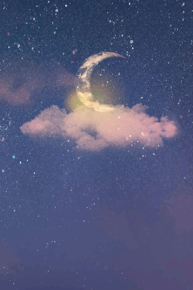 Beautiful night sky background vector with half moon and stars
