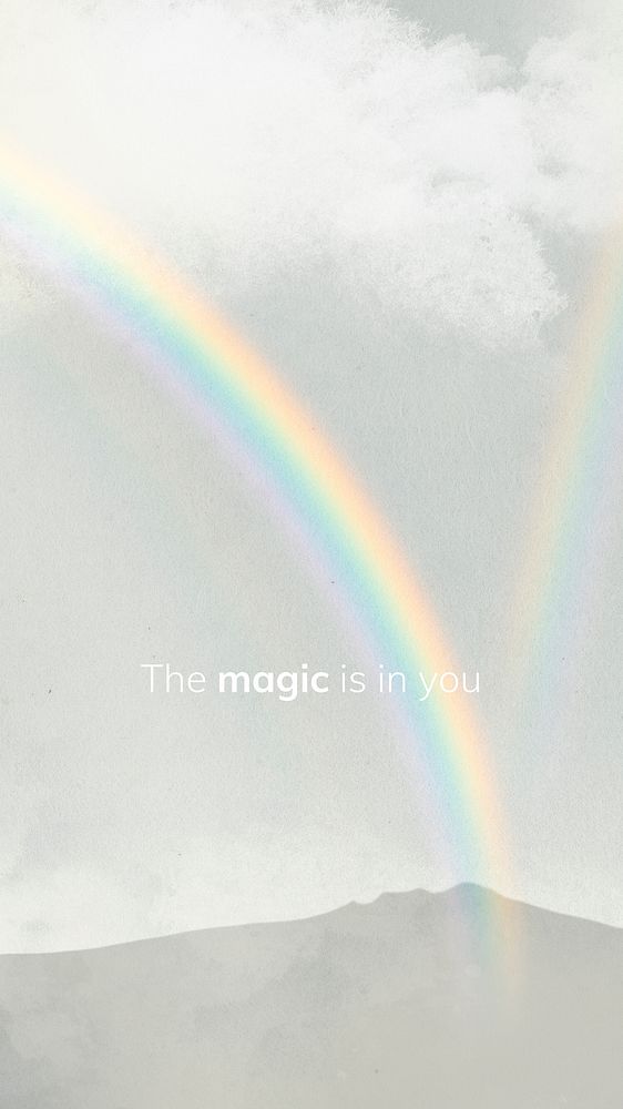 Rainbow wallpaper with quote on mountain graphic, the magic is in you
