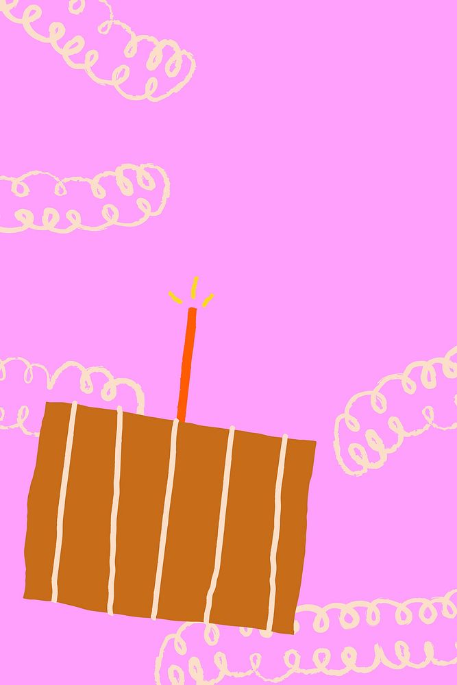Pink doodle birthday background with cute cake