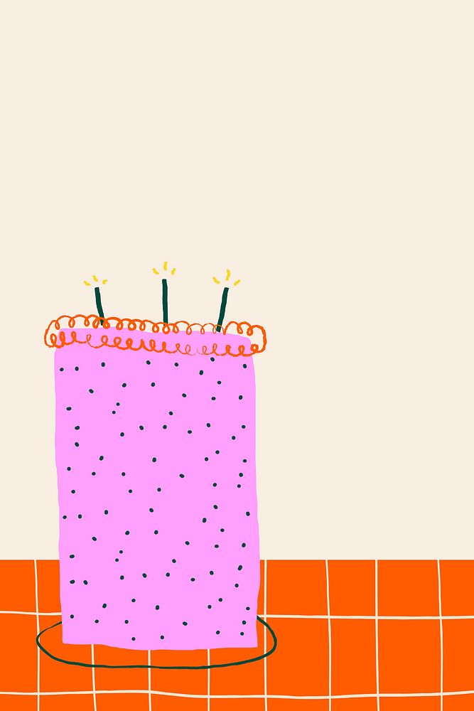 Beige doodle birthday background vector with cute cake