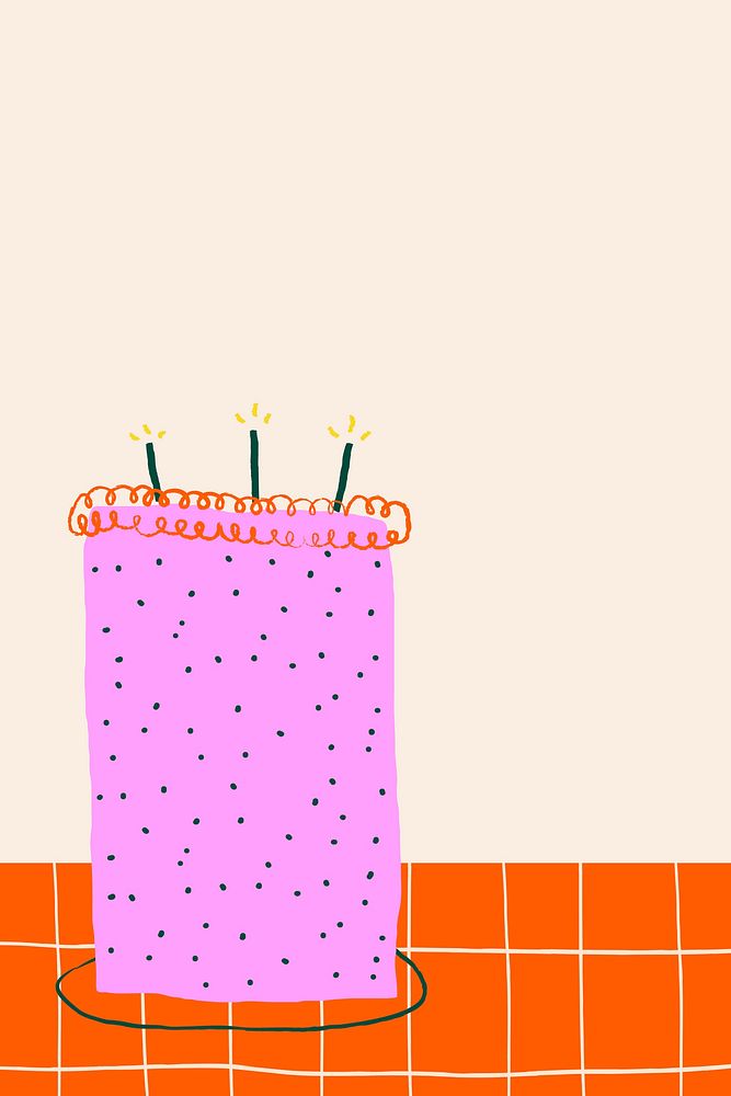 Beige doodle birthday background with cute cake