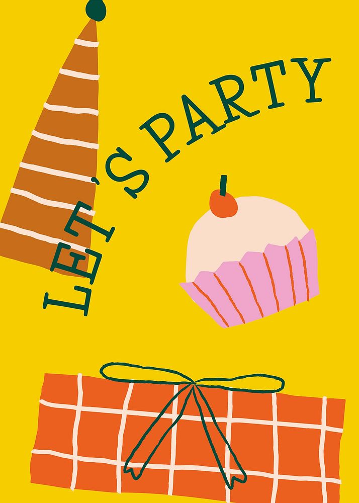 Cute birthday greeting card with let's party